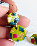 Spring Green Earrings, Spring Color and Design Clay Earrings - Janine Design