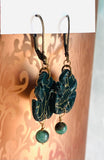 Teal and Gold Silkscreened Earrings, Clay Circle Earrings, Earrings - Janine Design