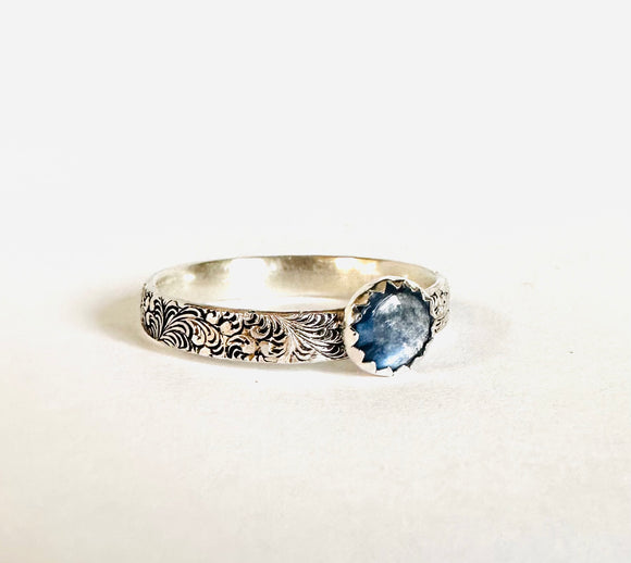 Kyanite Scroll Ring, Silver Band Ring - Janine Design