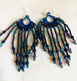 Dangle Hoop electric Blue Earrings, Blue Earrings, Blue Beaded Earrings