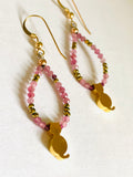 Cat Gemstone Hoops/ Kitty Earrings, Cat Earrings, Kitten Earrings - Janine Design
