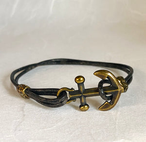 Anchor Bracelet/Nautical Jewelry/Brass Anchor/Nautical Theme/Anchor and Leather Bracelet/Leather Jewelry/ONE BRACELET - Janine Design