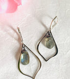 Labradorite Hoop Gemstone And Silver Wrapped Earrings, Chalcedony Gemstone - Janine Design