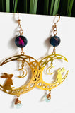 Rabbit Moon Earrings/Gemstone Rabbit Earrings - Janine Design