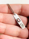 Tourmaline Flower Tag Necklace, Silver Flower , Silver Necklace, Gemstone Tag Necklace - Janine Design