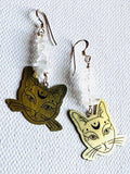 Brass Cat Gemstone Earrings/kitty Earrings /Natural Gemstone