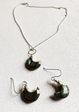 Moon Gemstone and Silver Wrapped Moon Earrings, Labradorite