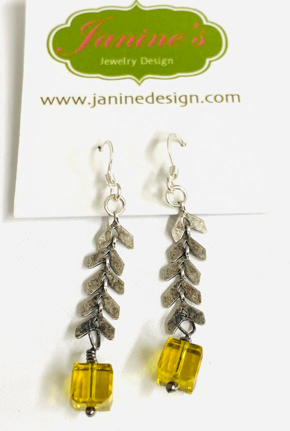 Apple Green Square Crystal Drop Chevron Earrings - Janine Design