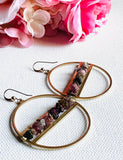 Gemstone Hoops, Brass Ring Hoops, Brass Earrings
