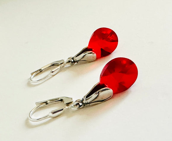 Red Crystal Drop Earrings - Janine Design