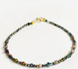 Dainty Gemstone  Bracelet, Gemstone Bead Chain, Watermelon Tourmaline Gemstone Bracelet - Janine Design