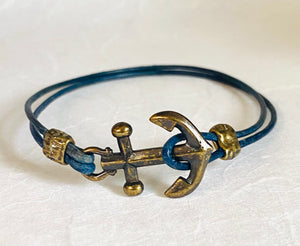 Anchor Bracelet/Nautical Jewelry/Brass Anchor/Nautical Theme/Anchor and Leather Bracelet/Leather Jewelry/ONE BRACELET