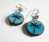 Aqua Blue Dragonfly Earrings/Dragonfly Earrings/Silver Earrings/Boho Earrings - Janine Design