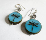 Aqua Blue Dragonfly Earrings/Dragonfly Earrings/Silver Earrings/Boho Earrings/Nature Earrings