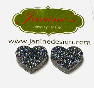 Glitter Resin Earrings, Heart Earrings, Butterfly Earrings, Star Earrings - Janine Design