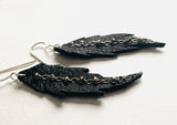 Leather Feather Earrings, Black leather Earrings, Feather Earrings, - Janine Design
