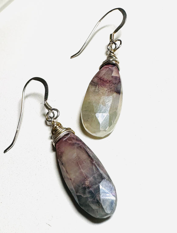 Moonstone Drop Earrings, Purple and Pink Gemstone Earrings