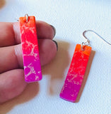 Polymer Clay Bar Earrings, Bar Earrings, Pink and orange Earrings, Ombre Earrings - Janine Design
