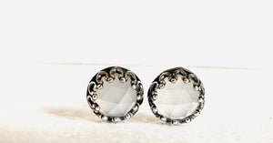 Chalcedony Stud Earrings, Light Blue Gemstone Earrings, March Birthstone - Janine Design