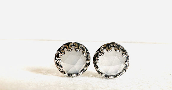 Chalcedony Stud Earrings, Light Blue Gemstone Earrings, March Birthstone - Janine Design