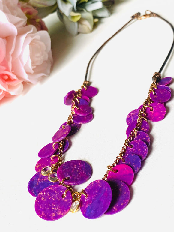 Polymer Clay Disk Necklace, Purple Disk Necklace - Janine Design