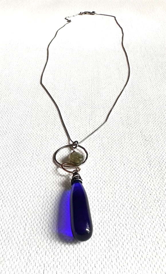 Blue Teardrop Necklace, Blue Quartz Necklace - Janine Design