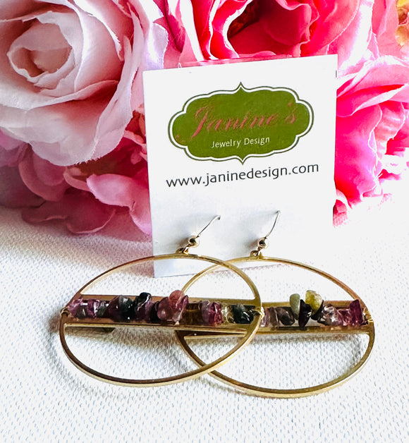Gemstone Hoops, Brass Ring Hoops, Brass Earrings - Janine Design