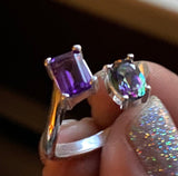 Mystic Topaz/ Amethyst Bypass Ring/ Size 8 Gemstone Ring /November Birthstone/ February Birthstone - Janine Design