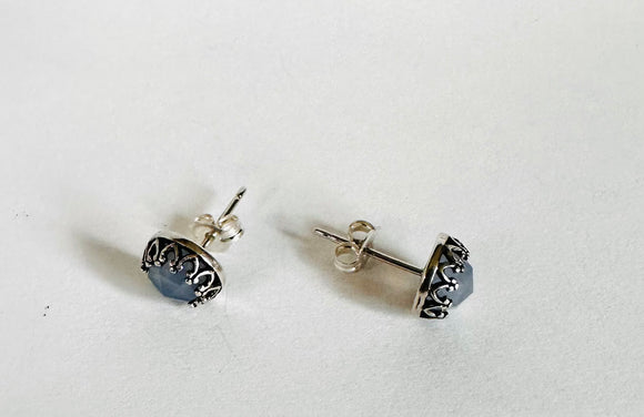 Chalcedony Stud Earrings, Light Blue Gemstone Earrings, March Birthsrone
