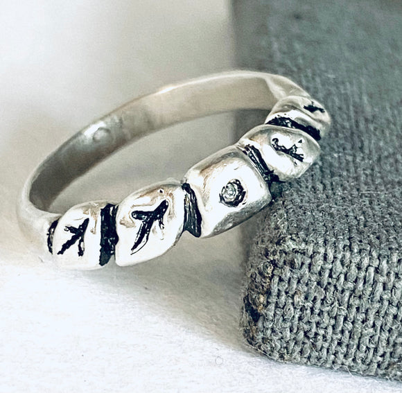 Silver Leaf Ring, Diamond Ring - Janine Design