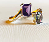 Mystic Topaz/ Amethyst Bypass Ring/ Size 8 Gemstone Ring /November Birthstone/ February Birthstone - Janine Design