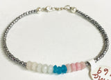 Dainty Gemstone  Bracelet, Gemstone Bead Chain, Watermelon Tourmaline Gemstone Bracelet - Janine Design