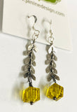 Apple Green Square Crystal Drop Chevron Earrings