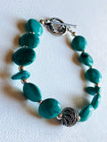 Turquoise and Sterling Silver Bracelet, Turquoise Disk Bracelet - Janine Design