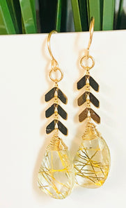 Rutilated Quartz Chevron Earrings, chevron Earrings, Gemstone Earrings - Janine Design