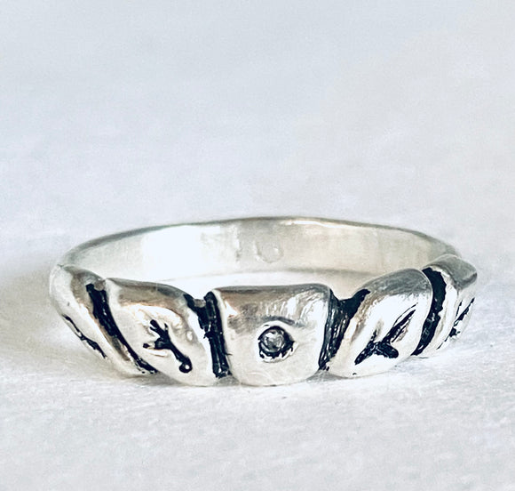 Silver Leaf Ring, Diamond Ring - Janine Design
