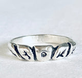Silver Leaf Ring, Diamond Ring - Janine Design