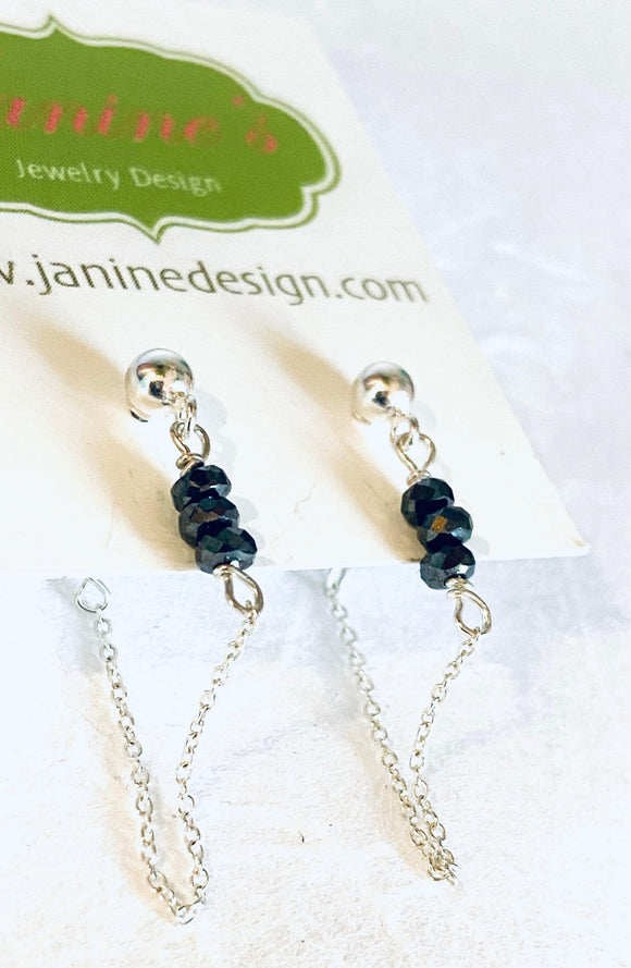 Hematite Chain Loop Earrings-Hematite Gemstone - Janine Design