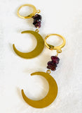 Moon Earrings/Brass Gemstone Moon Earrings/Golden Moon Earrings - Janine Design