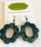 Teal and Gold Hoop Earrings, Clay Circle Earrings, Earrings - Janine Design