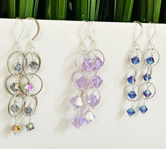 Circle Chain Crystal Earrings, Crystal Dangle Earrings, Chain Earrings