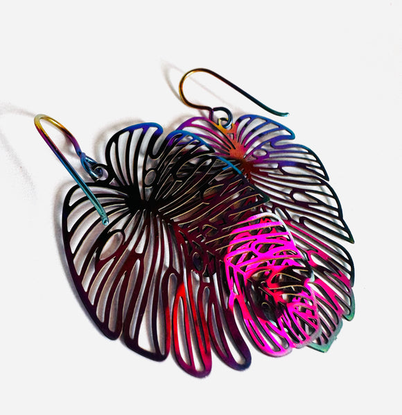 Monstera Leaf Colorful Earrings/Leaf Earrings /Niobium