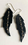 Leather Feather Earrings, Black leather Earrings, Feather Earrings, - Janine Design