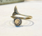 Mermaid Ring, Gemstone Ring, Sterling or Antique Brass Ring, Mermaid Rings - Janine Design