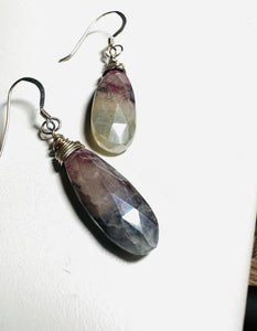 Moonstone Drop Earrings, Purple and Pink Gemstone Earrings - Janine Design