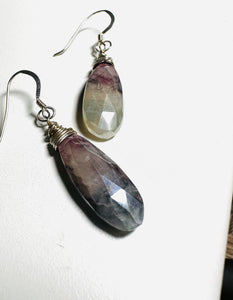 Moonstone Drop Earrings, Purple and Pink Gemstone Earrings