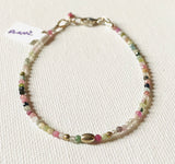 Dainty Gemstone  Bracelet, Gemstone Bead Chain, Watermelon Tourmaline Gemstone Bracelet - Janine Design