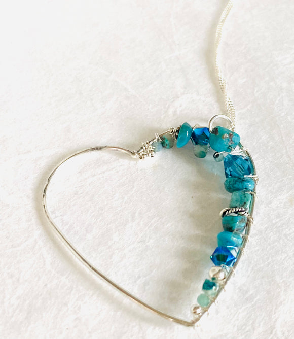 Crystal Heart Necklace /Sterling Silver Gemstone necklace - Janine Design