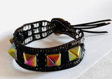 Stud Leather Bracelet, Leather Cuff Wrap Gemstone Bracelet-Power Bracelet - Janine Design