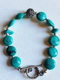 Turquoise and Sterling Silver Bracelet, Turquoise Disk Bracelet - Janine Design